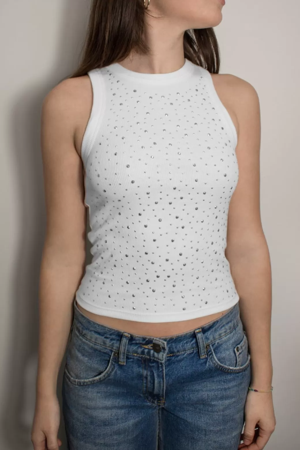 Online Rhinestones tank top Tops